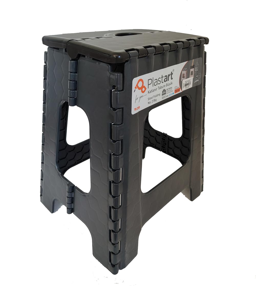 Taburete Plegable Portátil Plástico Tamaño Grande Altura 45cm, Banqueta Plegable, Banco (Gris)