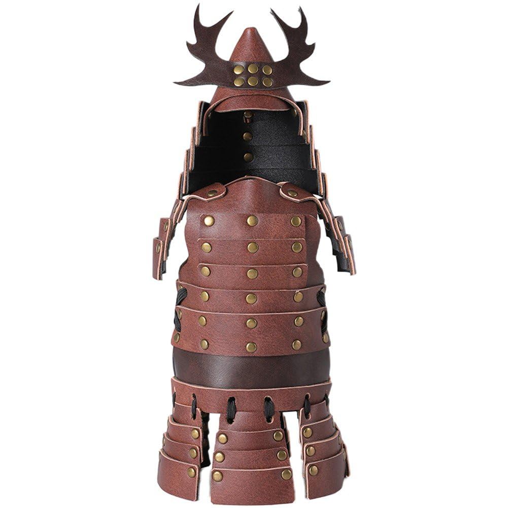 Wudaizhi Warring States Samurais Armors Wine Bottle Cover, Elegant Mini Leather Samurais Armors Wine Bottle Cover for Wine, Festival Wine Bottle Cover Decoration for Halloween Christmas Decoration