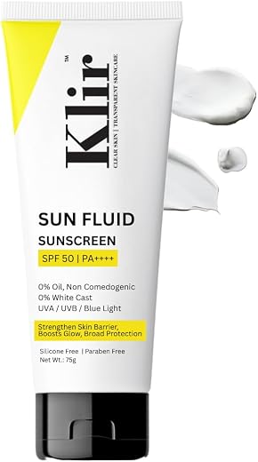 Klir Sunscreen - SPF 50 PA++++ Sun Fluid with Hyaluronic Acid | Non Sticky, No White Cast, Oil Free (75 g)