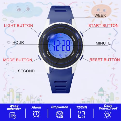 Image of Kids Digital Analog Watches for Girls Boys, 7 Color Lights Waterproof Cute Wristwatches for Kids with Alarm Stopwatch, Great Present for Girls Boys Ages 5-13