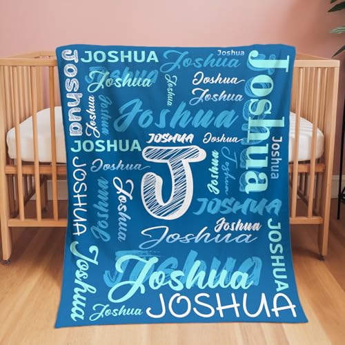 Image of Personalized Baby Blanket with Name, Custom Name Blanket for Kids Soft Flanne Blankets in Easter Personalized Baby Gifts for Infant Newborn Shower (Rainbow)