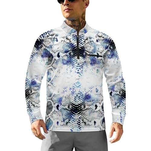 Mens Long Sleeve Mesh Fishing Shirts Watercolor Tie Dye Snake Skin Rash Guard Fishing Tshirt Sun Protection Tee