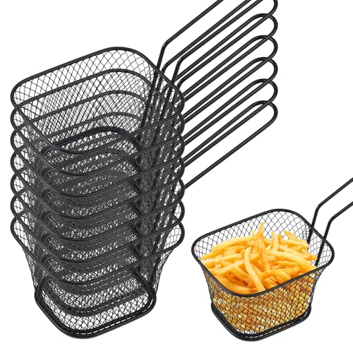 12 unidades de cestas para patatas fritas: cesta pequeña de acero inoxidable para patatas fritas, cesta para patatas fritas, aros de cebolla, nuggets de pollo – Negro