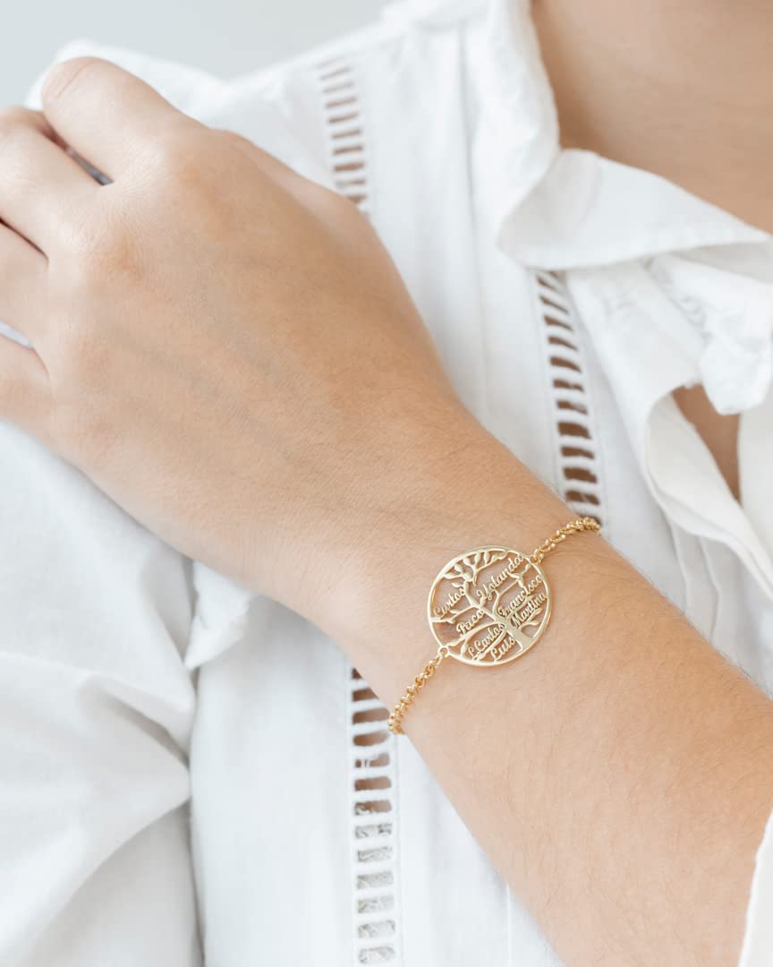 Pulsera Personalizable del Árbol de la Vida | Lleva los Nombres de la Familia Contigo | de Estilo Sofisticado | en Plata de Ley | Joyería Especial para Mamá o la Abuela