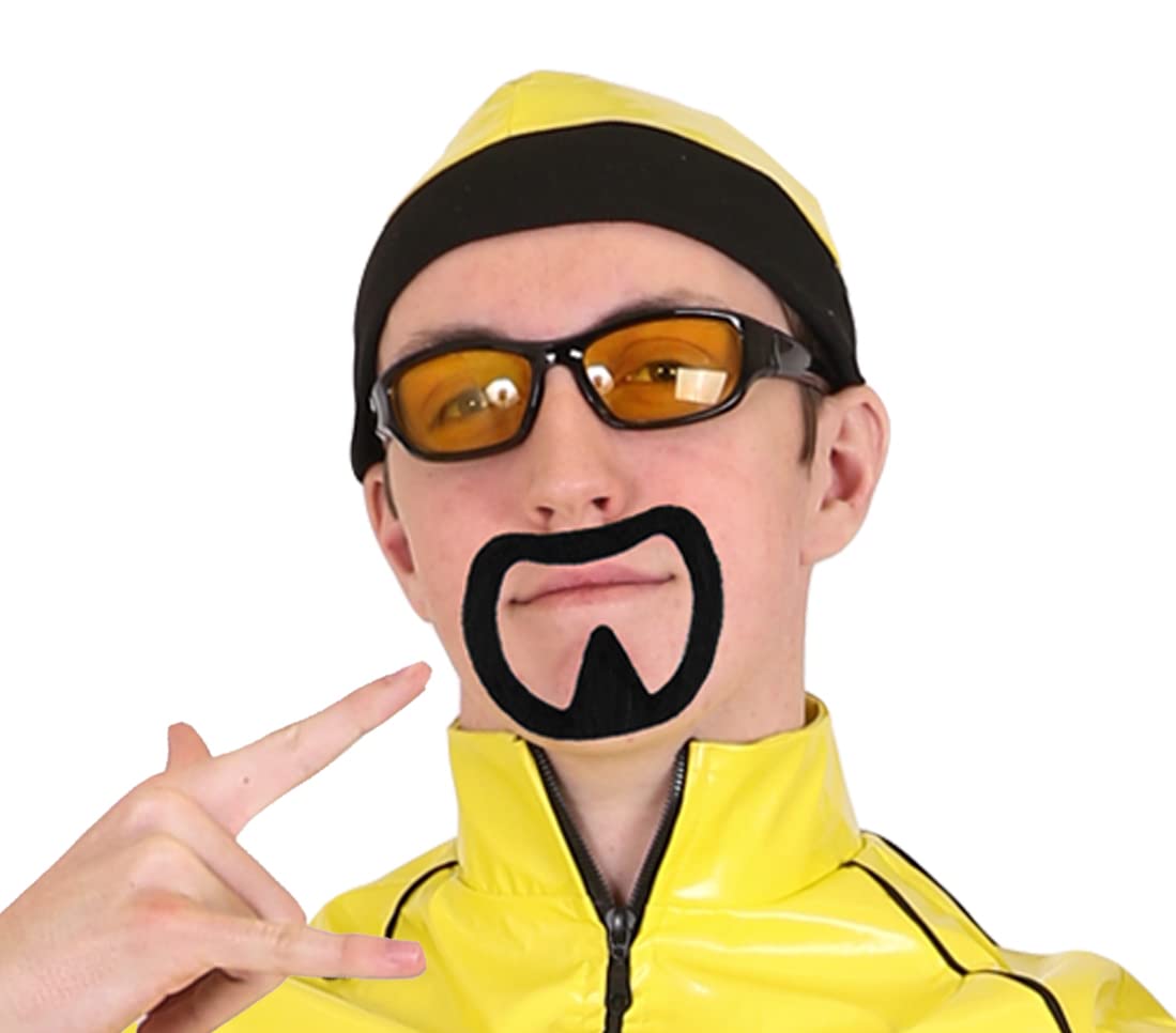Rapper Costume Set - 90s Celebrity Fancy Dress Kit for Adults - Yellow Rapper Hat + Sunglasses with Yellow Lenses + Black Goatee - Image 2