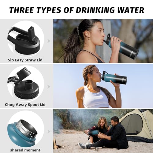 Image of 40oz Insulated Water Bottle (Cold for 48 Hrs),BPA Free&Leak Proof,Stainless Steel Water Flask,Water Jug with Straw Spout Lids for Gym,Hiking,Travel,Black Blue