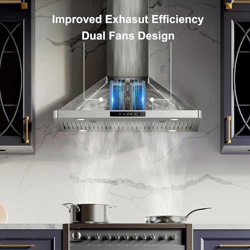 EVERKITCH 30inch Wall Mount Range Hood, 900CFM Stainless Steel Kitchen Hood - 2