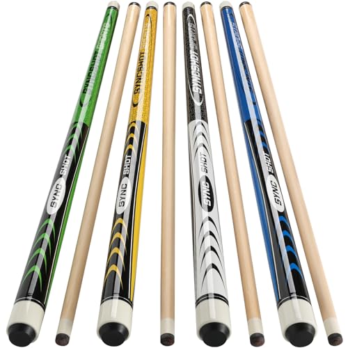 SYNCSHOT Pool Cue Sticks - Pool Sticks for Adults, Short Pool Cues 48' Set of 4 Professional 15oz Billiard Queue Canada Maple Wood, for Billiard Game Bars and Home Practice (Yellow Green Black Blue)