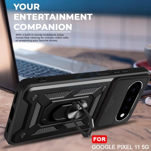 Image of AESTMO Tough Armor Google Pixel 11 Bumper Back Case Cover | Ring Holder & Sliding Camera Shield Cover | 360 Degree Protection Back Case Cover for Google Pixel 11 (Black)