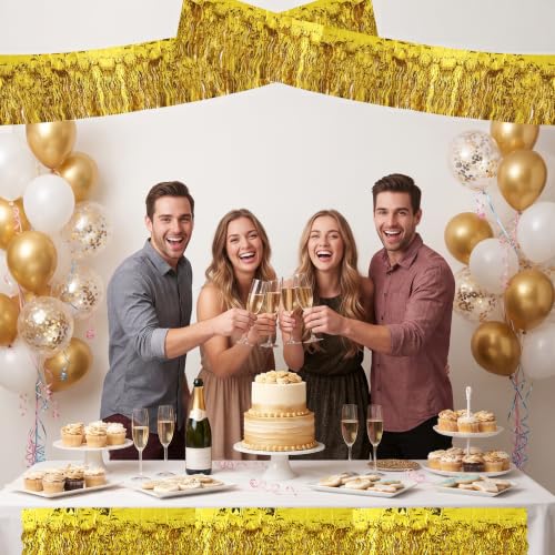Image of BEISHIDA 3 Pack Gold Wavy Foil Fringe Garland 30ft Tinsel Wall Decor
