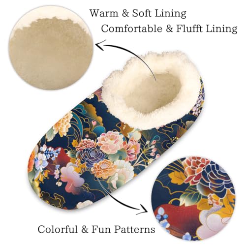 Japanese Style Flowers Slippers for Women Slipper Socks Soft Fuzzy House Slippers Shoes for Indoor Bedroom, Winter Cozy Christmas Gifts2