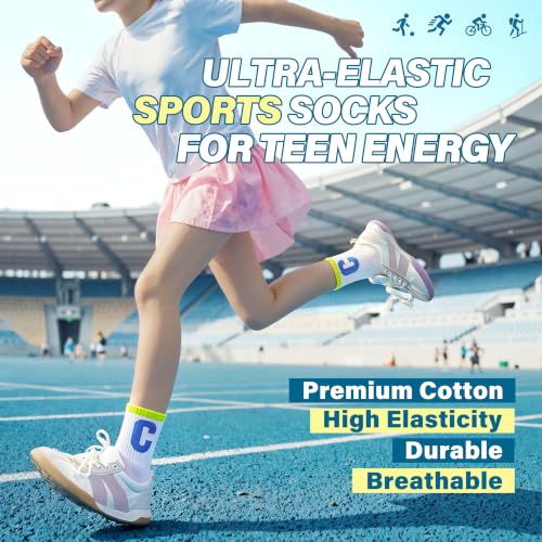 Image of ANTSANG Kids Boys Girls Athletic Cotton Socks,6 Pairs Youth Teen Crew Socks