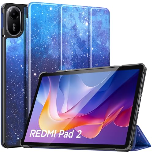 TiMOVO Funda para Xiaomi Redmi Pad 2 2025, Funda Delgada Ligera con Base Rígida Compatible con Redmi Pad 2 Tablet 11 Pulgadas, Soporte Triángulo Ajustable, Auto Activación/Reposo, NochedeEstrellaAzul