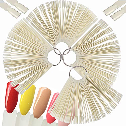 200pcs Uñas Falsa Muestras Mostrador Display Exhibidor de Uñas Postizas para Pintar Uñas Practicas Arte de Uñas Tips Expositor Muestras de Esmalte Uñas Color Natural con Anillo (50pcs x 4)