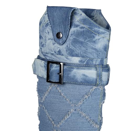Women's Fashion-forward Versatile Denim Pointed toe Chunky Heel Over-the-Knee Boots4