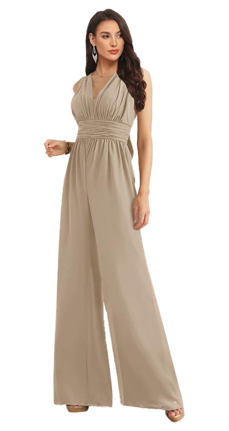 Womens Convertible Bridesmaid Dresses for Wedding Ruffle Prom Jumpsuit Chiffon One Piece Long Evening Dress