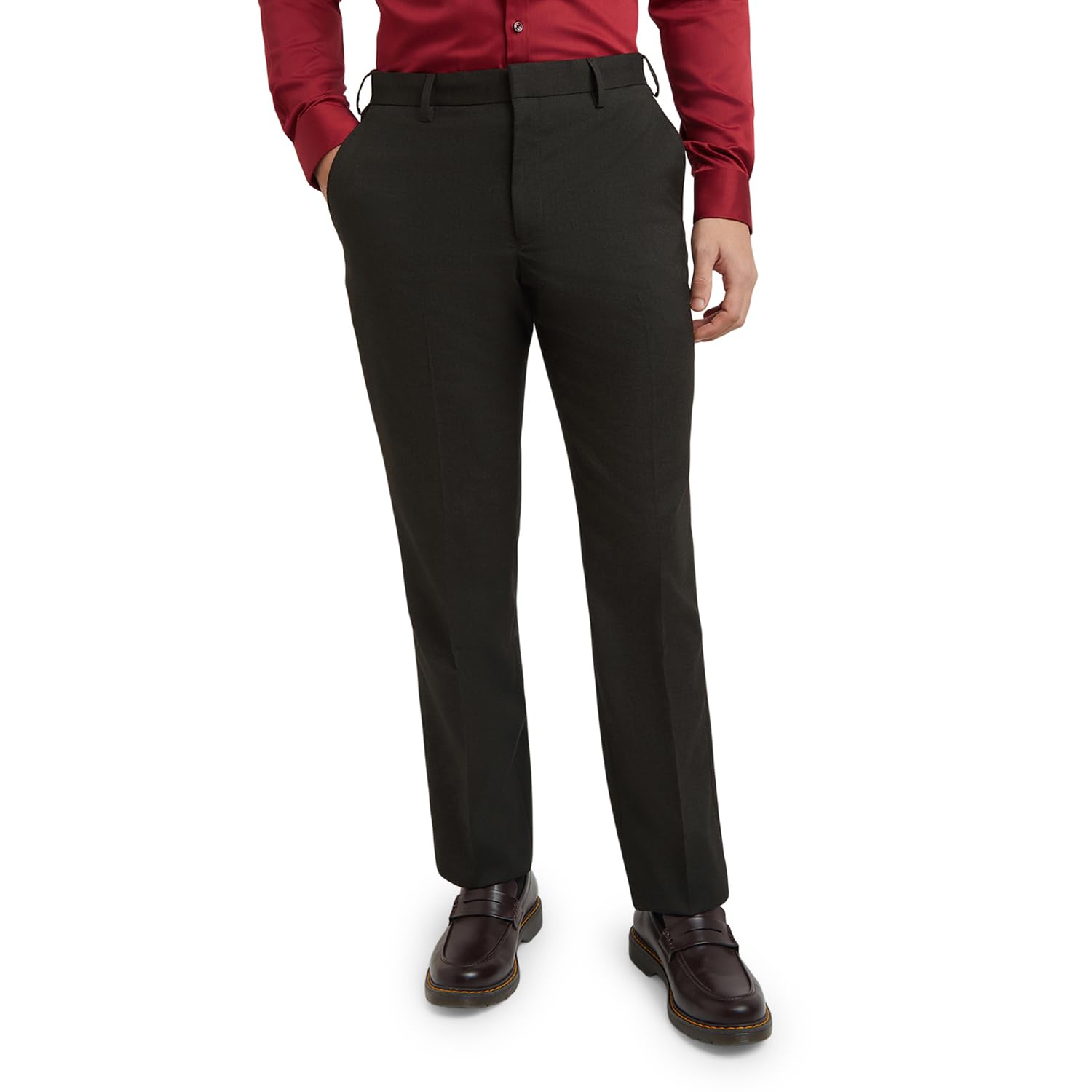 park avenue Men Reguler Fit Solid Pattern Polyester Blend Flat Front Formal Trouser Brown-picture-17