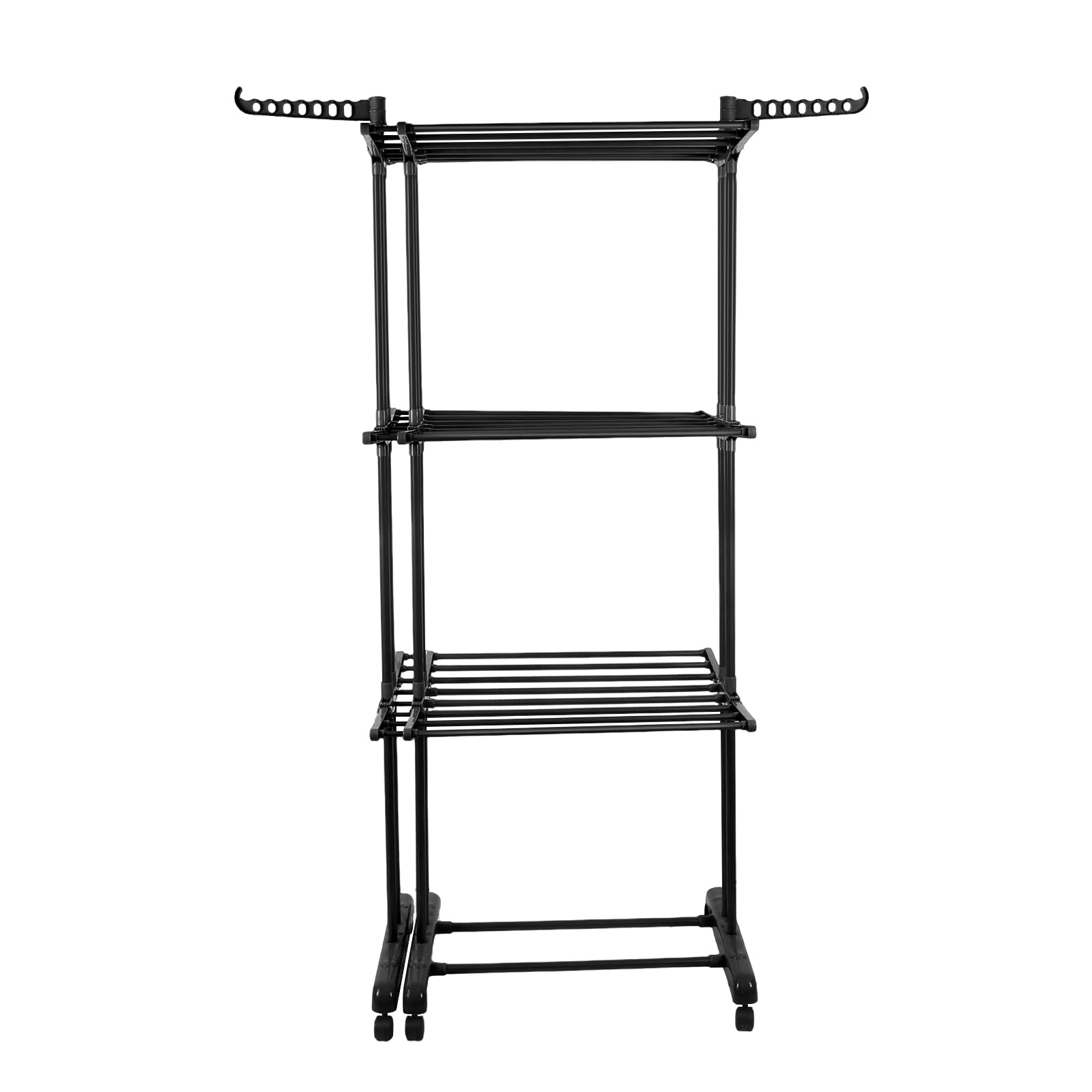 HUOLE Séchoir à Linge Tour Peu encombrant, étendoir à Linge Extensible, Table de Lavage Pliable pour l'intérieur et de Grandes familles,49 x (75-132) x 170 cm (Noir + Tube Noir)