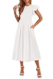 Women&apos;s Casual Short Puff Sleeve Summer Dresses for Women 2025 High Waist Casual Flowy A Line Midi Dress with Pockets