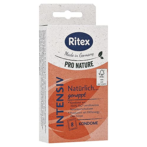 Ritex Pro Nature Intensiv, 8 Stimulierende Kondome, Genoppte Kondome mit luststeigernder Struktur, Öko-Kondome, nachhaltig produziert