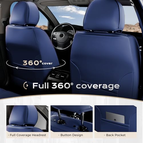 Image of Coverado Car Seat Covers Full Set, Seat Covers for Cars, Car Seat Cover, Car Seat Protector, Leather Car Seat Cushion, Waterproof Car Seat Covers Front Seats and Back Fit for Most Cars(Blue)