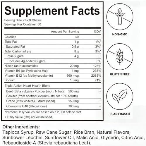 Beon Health 60 Count Beet Chews, Beetroot Chews Supplement with 500mg - 1