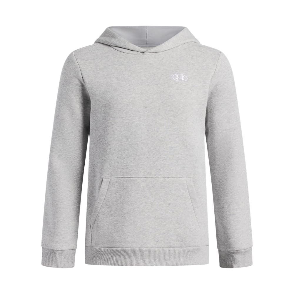 Under Armour-Boys-UA B RIVAL FLEECE HOODIE-Mod Gray Light Heather / / White-YSM