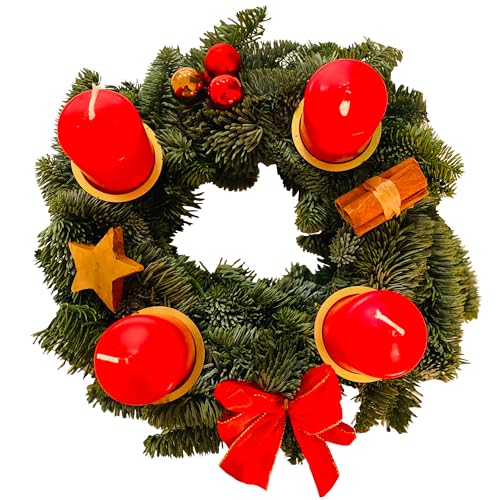 echter Adventskranz rot Ø 30cm mit 4 Kerzen natürlicher Tannenkranz...
