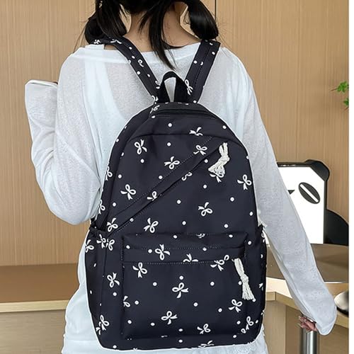Bow Backpack 3Pcs Set for Girls,Cute Kawaii Backpack Set Aesthetic Daypack Bow,Cute Backpack Set Large Capacity (Black)3