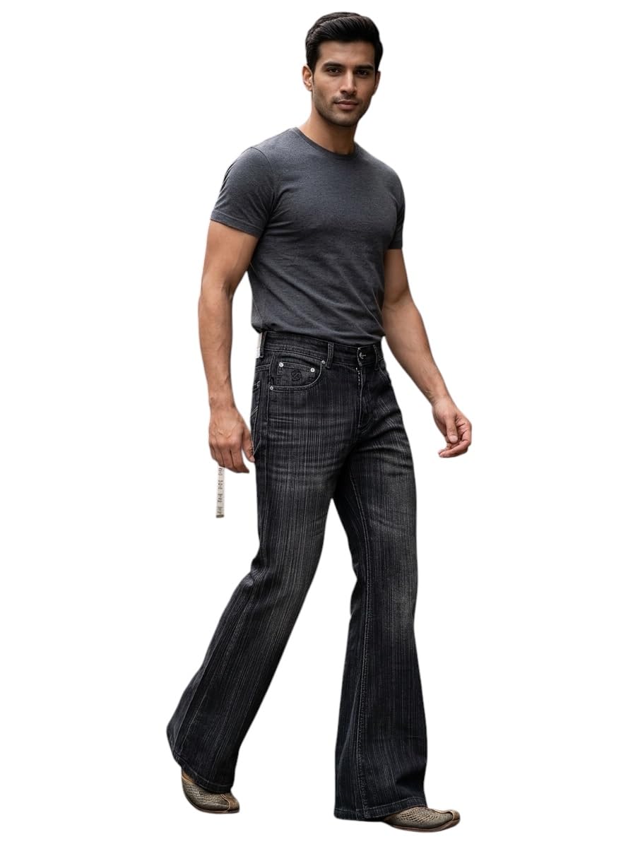 Men's Bootcut Flare Jeans, Dark Washed Black APJ Garments-image-16