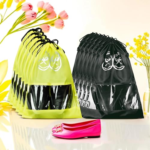 Image of Heart Home Pack of 12 Travel Shoe Organizer | Storage Bags | Travel Carrying Bag | Storage Organizers Set | Shoe Cover with Transparent Window | Shoe Dori Cover | Yellow & Black