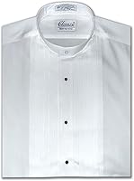 OmegaTux Men's Banded Mandarin Collar Dress Shirt with 1/2" Pleat - Long Sleeve Cotton Blend Formal Tuxedo Shirt