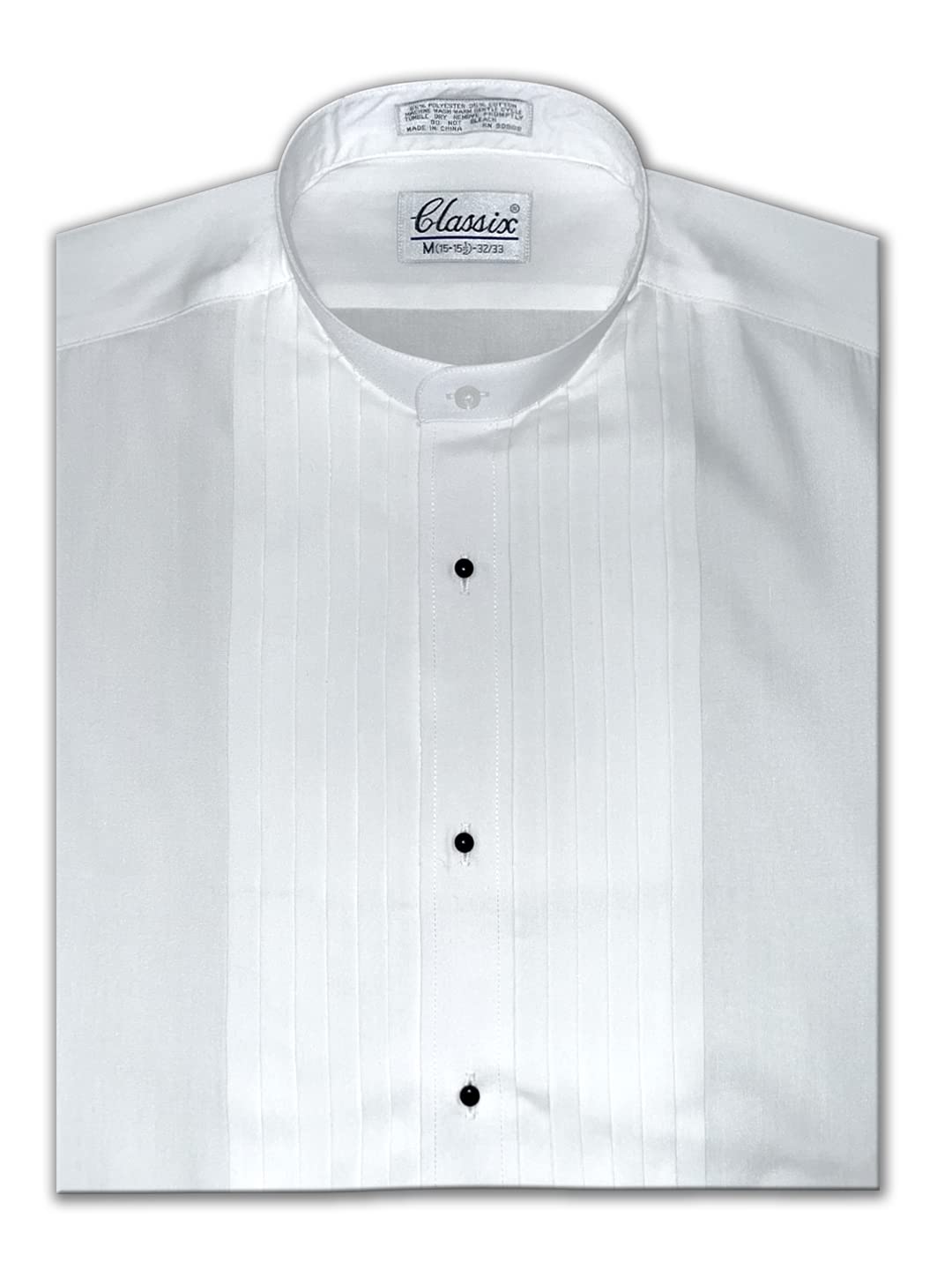 Mens Banded Collar Mandarin Collar Dress Shirt 1 2 Pleat