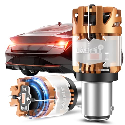 Image of LASFIT D2 1157 LED Bulbs Red with Built-in Resistor Brake Tail Lights CanBus-Ready Rear Turn Signal Light Anti Hyper Flash Error Free, Pack of 2