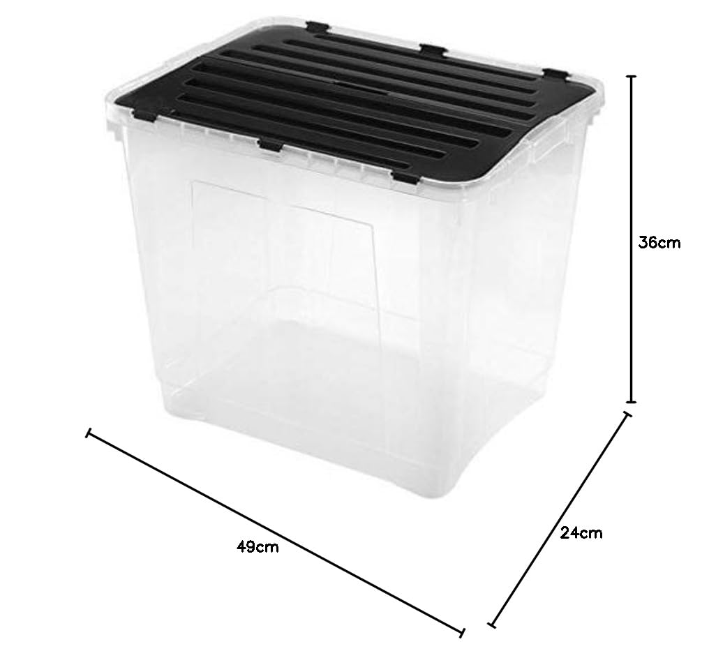 Heidrun Dragon Box - Juego de 3 cajas (42 L, con tapa dividida, 49 x 36 x 24 cm), color negro y transparente