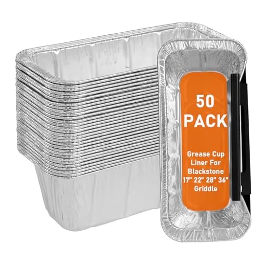 Whaleme 50-Pack Blackstone Griddle Accessories 5017 Grease Cup Liners, Aluminum Foil Drip Pan Grease Catcher Cup Liner for Blackstone 17, 22, 28, 36 Inch Griddle, Disposable Grill Grease Tray