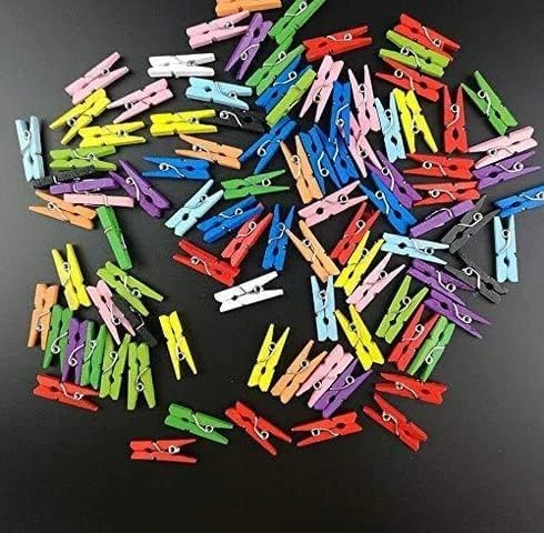 Image of ARTISTERY Products Mini Color Wooden Clips for Decorations, Photos and Polaroids, Pack of 20 Pieces 1.5 Inch Multicolored, Wooden Paper Clips for Photo Hanging, DIY Home and Decoration Crafts