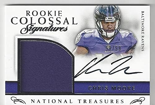 Chris Moore Autographed & Serial Numbered #50/99 Rookie Colossal Signatures Game Used Jersey Relic Memorabilia Collectible Football Card - 2018 Panini National Treasures Football Card #23 (Baltimore Ravens)