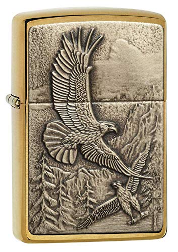 Zippo Windproof Lighter Soaring Eagles Emblem Brushed Brass