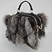 Luxury Genuine Nordic Fox Fur Small Square Handbag, Leather Purse with Detachable Crossbody Strap, Elegant and Fashion (Silver)