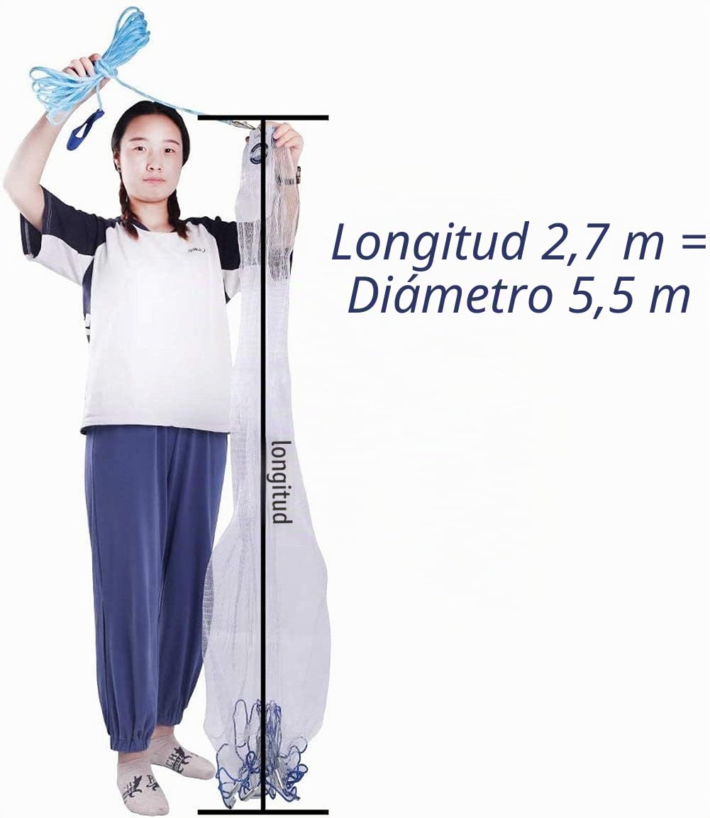Lawaia Red de Pesca DiáMetro2.4-7.2m, Pesca con Redes de Agua Salada Monofilamento de Nailon, Radio Rede de fundición de Agua Dulce, Red de Cebo, Red de Aterrizaje, Red de Lanzamiento