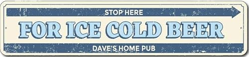 Bar Plaque Pub Stop Here Ice Cold Beer Sign Decor Home Metal Decor Sign