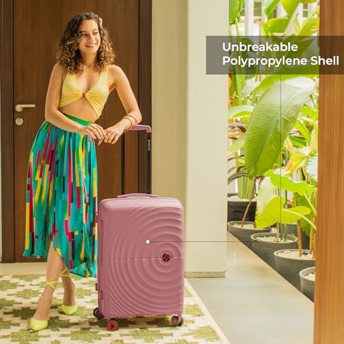 Image of Nasher Miles Seattle Hard-Sided Polypropylene Check-in Luggage 24 inch | 65cm | 8 Wheels Medium Trolley Bag for Travel | Suitcase (Rose Gold)