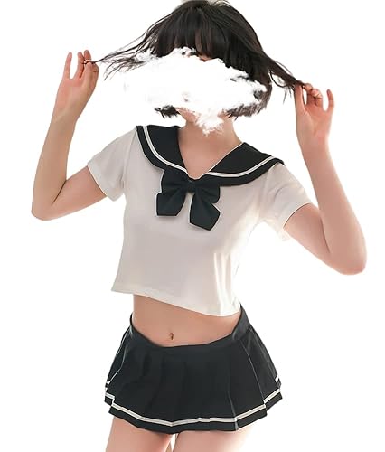SINROYEE Anime Cosplay Lingerie Costumes Japanese Mini Sailor Suit Women Sexy Schoolgirls Outfit Lovely (black)