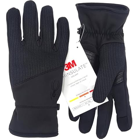 Spyder Core Conduct Gloves, Black, Size Large, Touchscreen Compatible, Leather Palm Patch, 360 Degree Stretch, Sweater Knit Bonded Cover