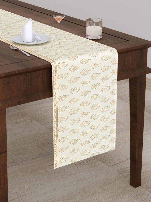 Image of BLOCKS OF INDIA Hand Block Printed Cotton Table Runner for Center /Dining Table(13 x 72 Inches) (Gold Sparkle)