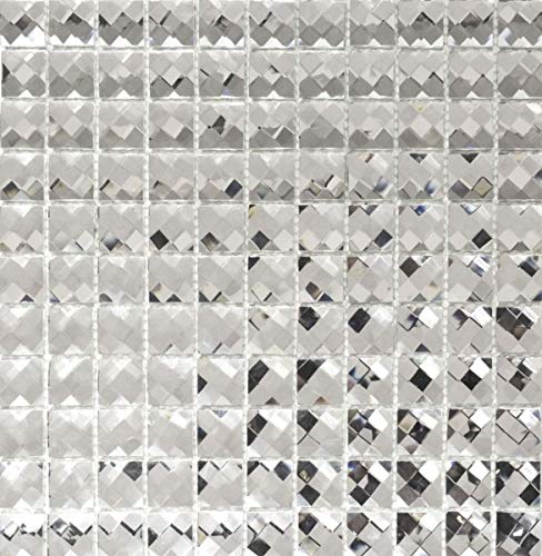 MOS130-0208_f - Piastrelle a mosaico, in vetro traslucido, 10 pezzi, colore: Bianco