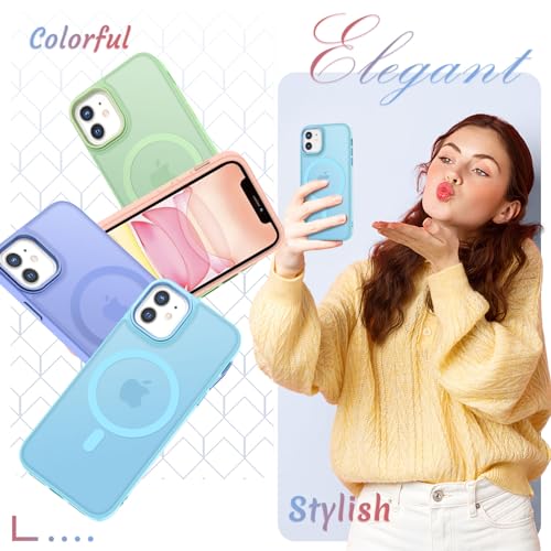 Image of YENAPOON for iPhone 12 Pro /iPhone 12 Case, Matte Magnetic Case, Light Blue | Fit for Magsafe, Screen Protector Included, Matte Translucent Frosted Slim Shockproof Protective Phone Cover