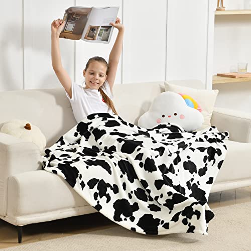 Sochow Cow Print Fleece Throw Blanket For Sofa Couch, Soft Lightweight Cozy Warm Home Decor Flannel Blanket, Cute Animal Blanket For Kids Boys Girls, Black 50 X 60 Inches #TOP1