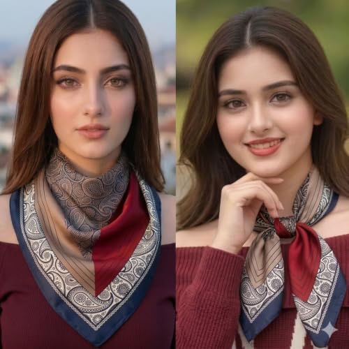 Image of Satin Square Head Scarf for Women, Floral Printed
